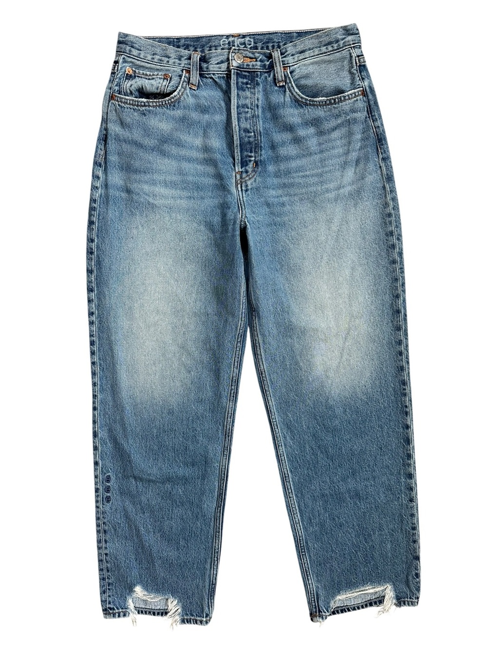 Etica Tyler Vintage Straight Faded Distressed Button Fly Raw Hem Jeans Size 29
